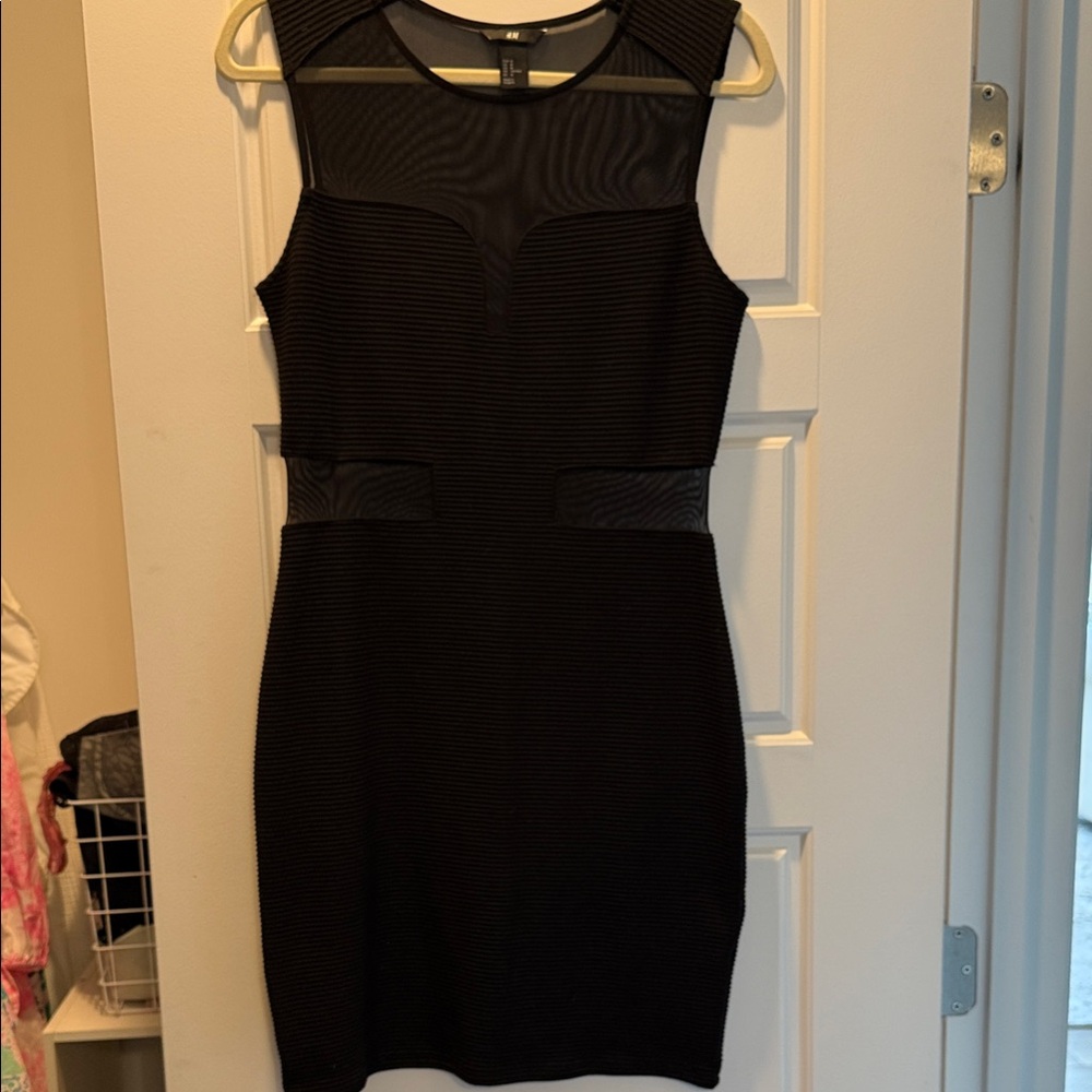 H&M Sleeveless Black Mesh Panel Bodycon Dress